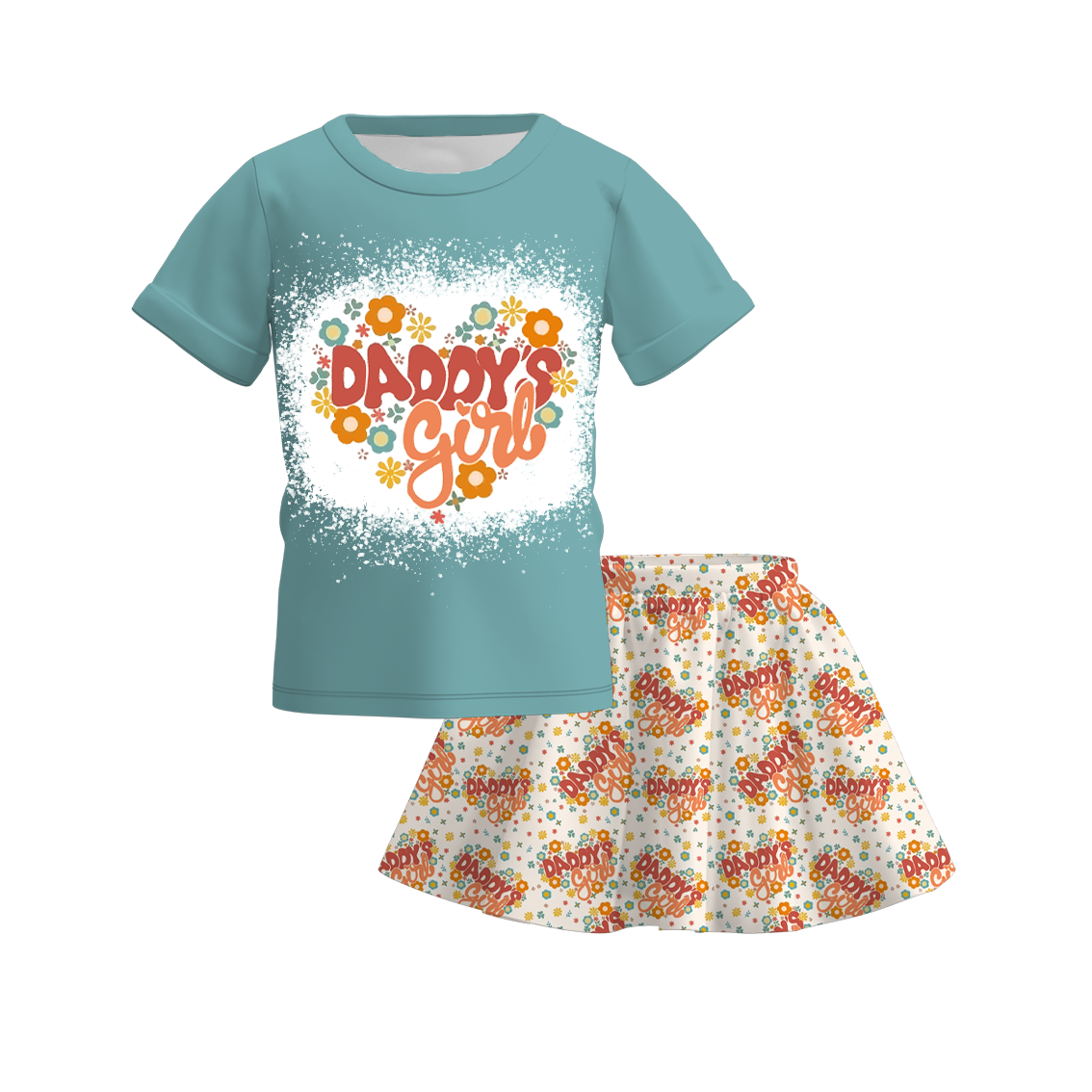 （Pre Order）Girls Summer Father's Day Print Skirt Set