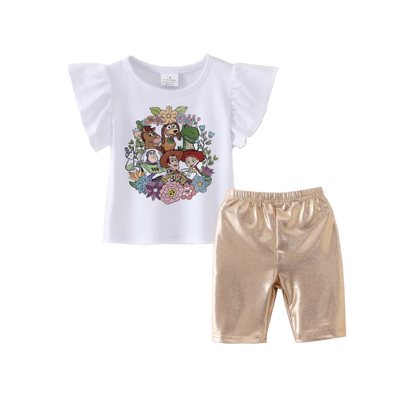 （Pre Order）Girls Cotton Top Golden Capris Set