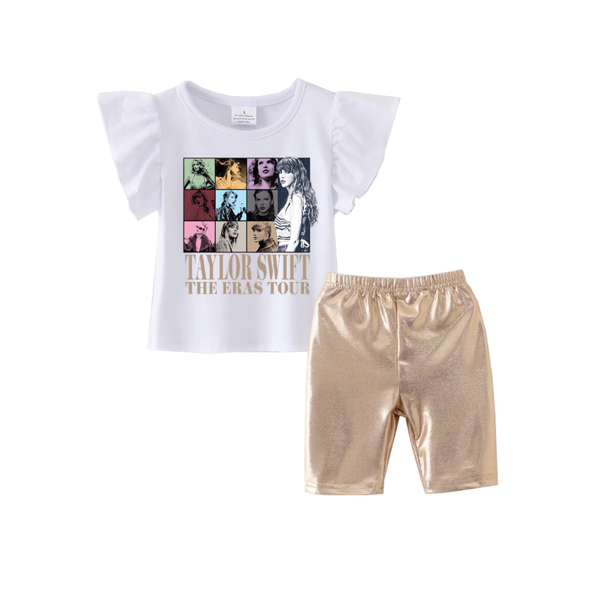 （Pre Order）Girls Cotton Top Golden Capris Set