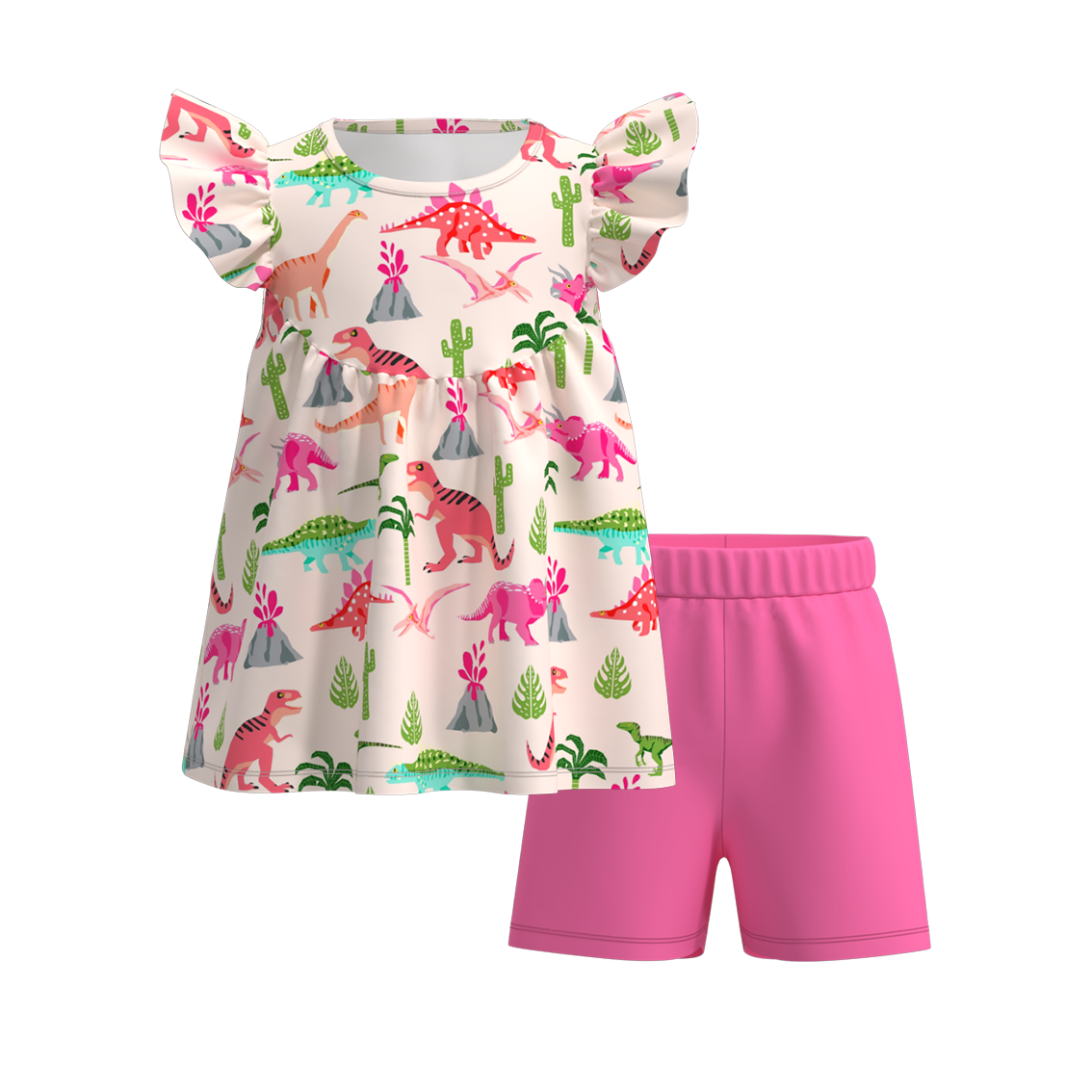 （Pre Order）Girls Summer Dinosaurs Print Short Set