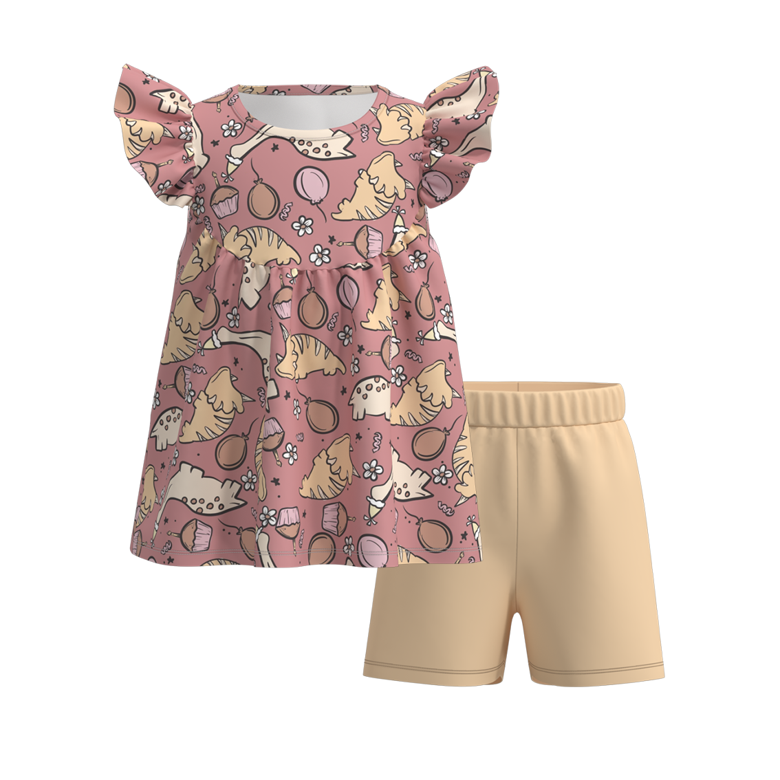 （Pre Order）Girls Summer Dinosaurs Print Short Set