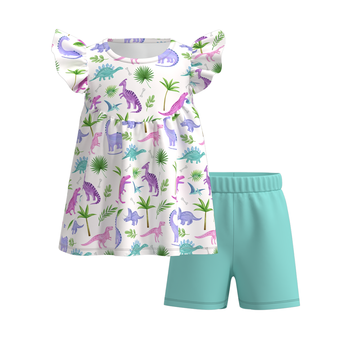 （Pre Order）Girls Summer Dinosaurs Print Short Set