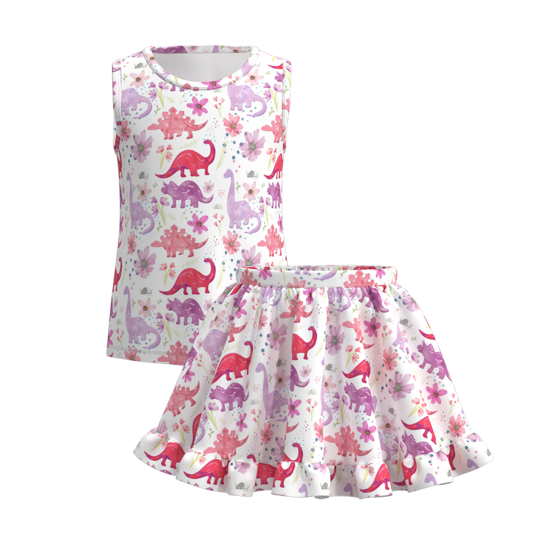 （Pre Order）Girls Summer Dinosaurs Print Skirt Set