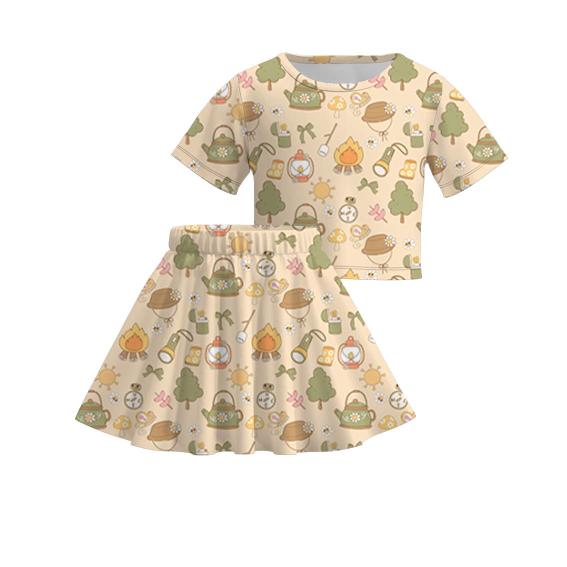 （Pre Order）Girls Summer Camping Print Skirt Set