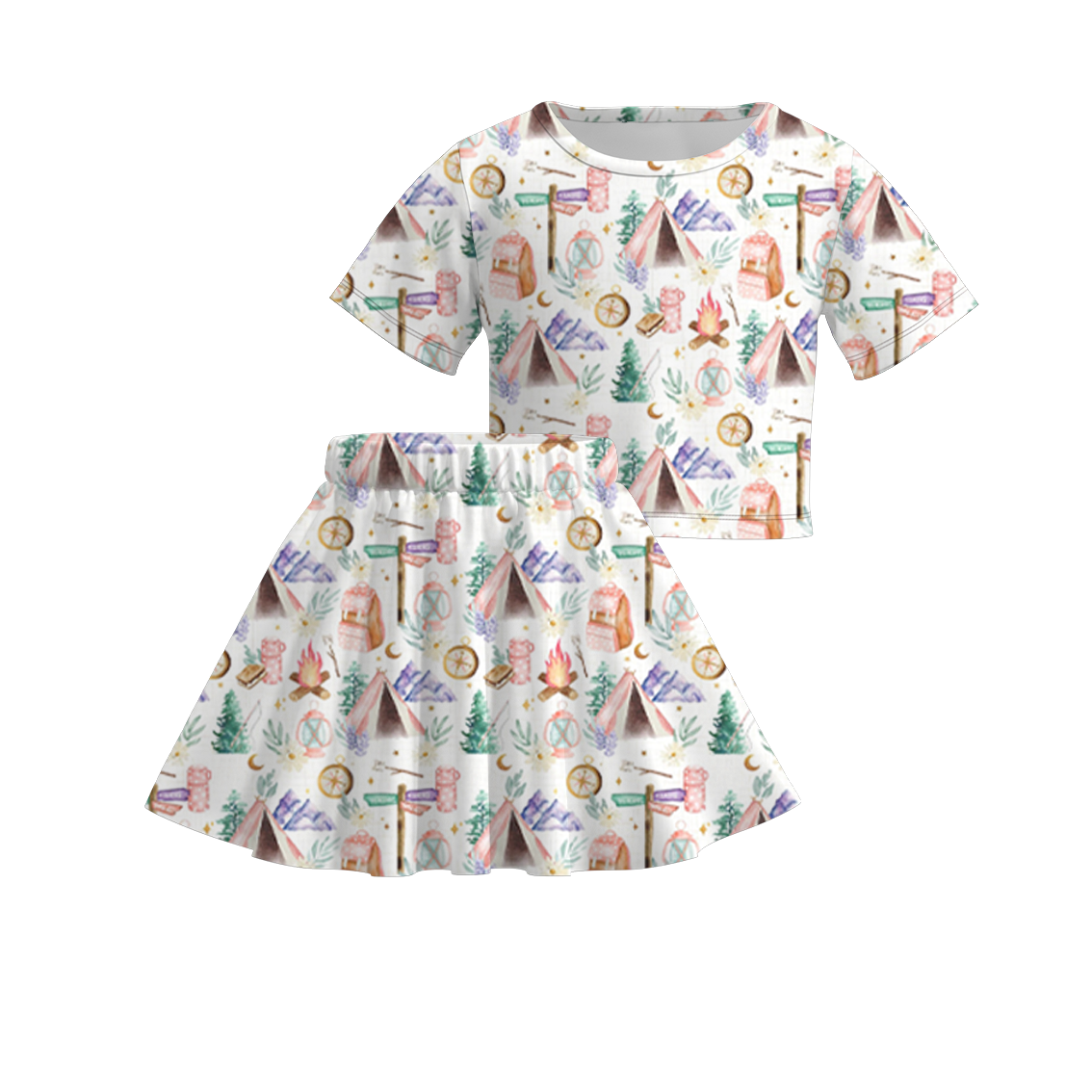 （Pre Order）Girls Summer Camping Print Skirt Set