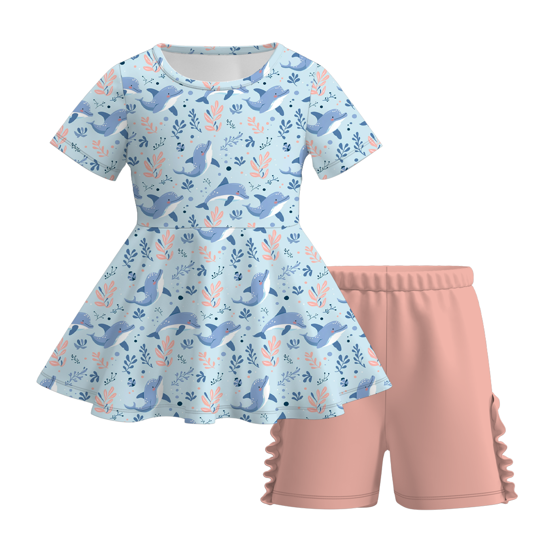 （Pre Order）Girls Under The Sea Print Milk Silk Short Set