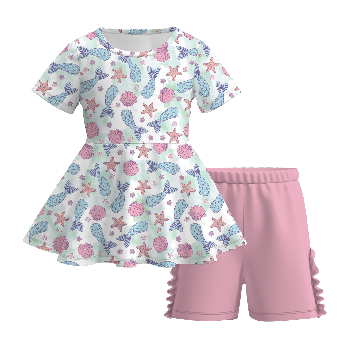 （Pre Order）Girls Under The Sea Print Milk Silk Short Set