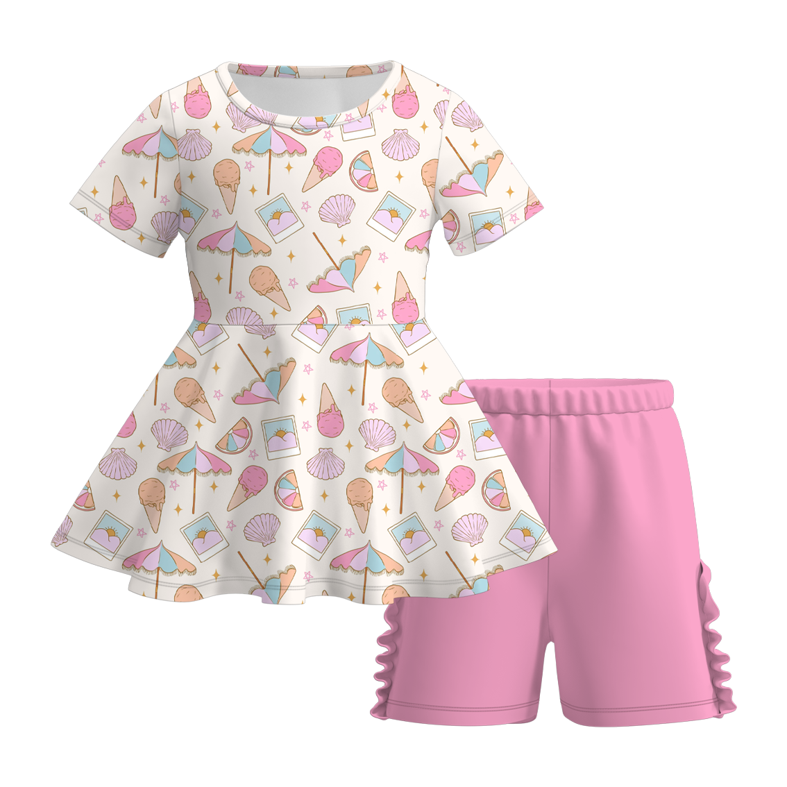 （Pre Order）Girls Sweet Summer Print Milk Silk Short Set