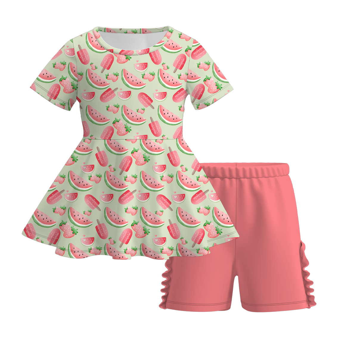 （Pre Order）Girls Sweet Summer Print Milk Silk Short Set