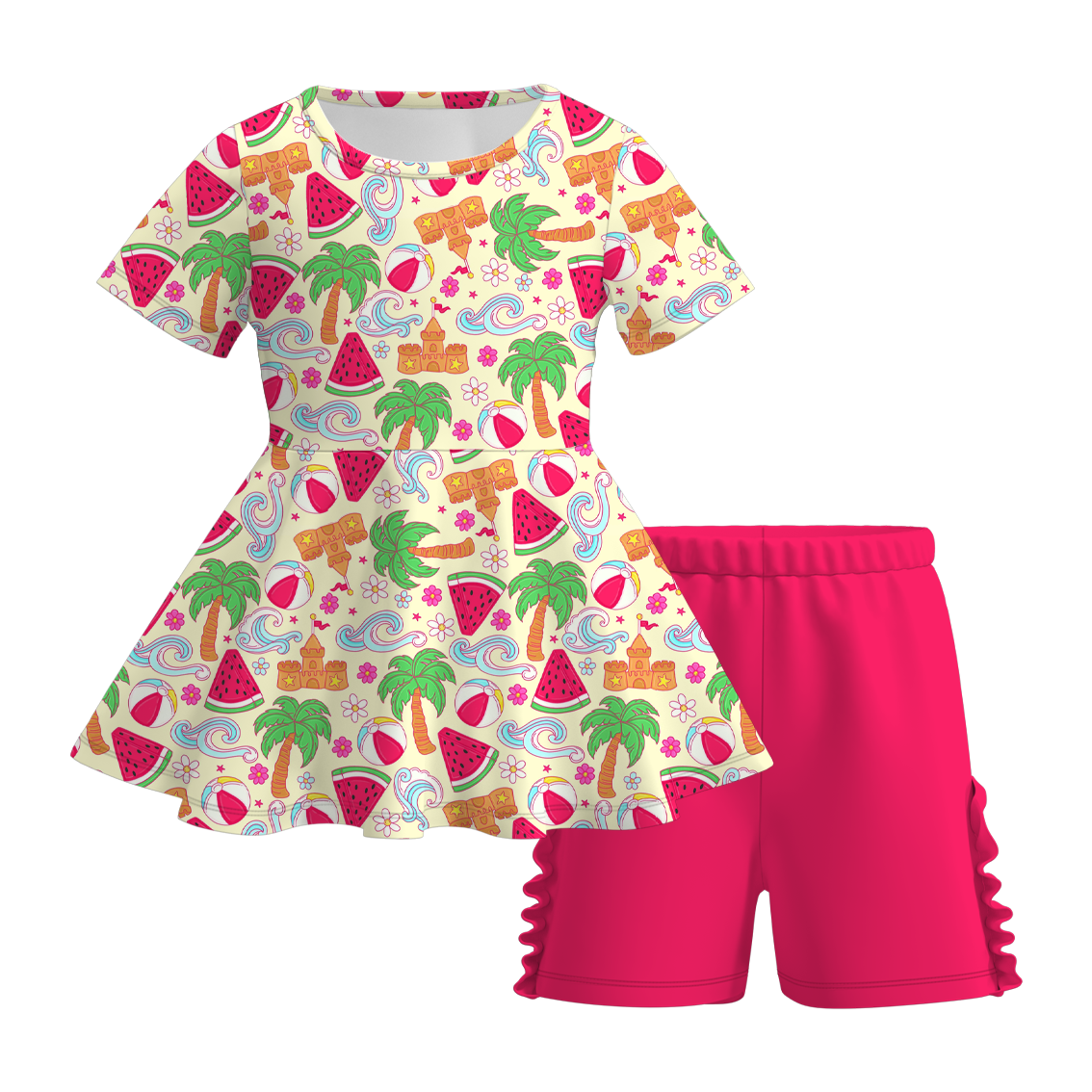 （Pre Order）Girls Sweet Summer Print Milk Silk Short Set