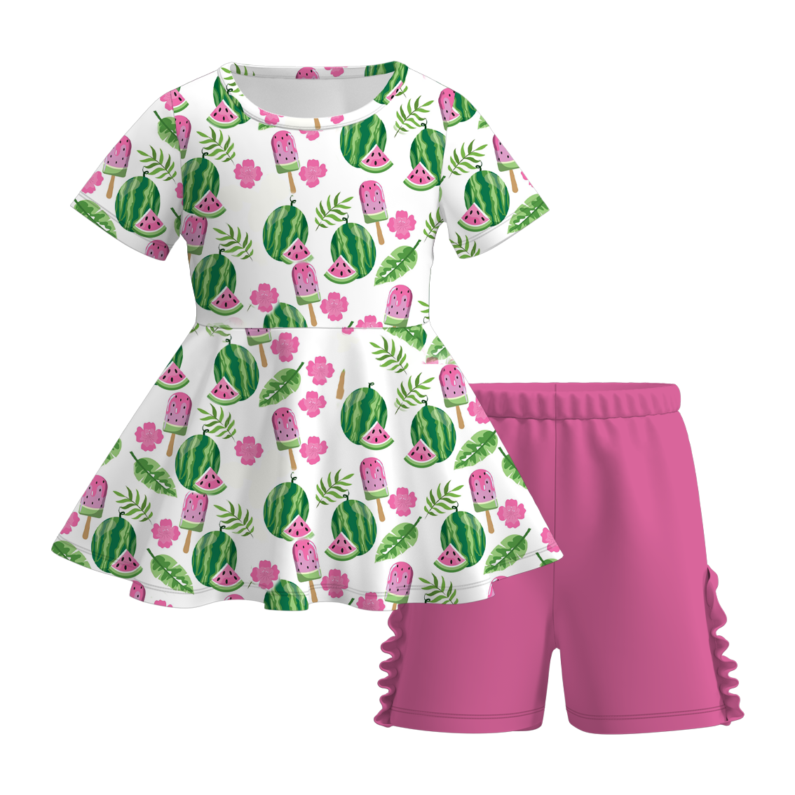 （Pre Order）Girls Sweet Summer Print Milk Silk Short Set