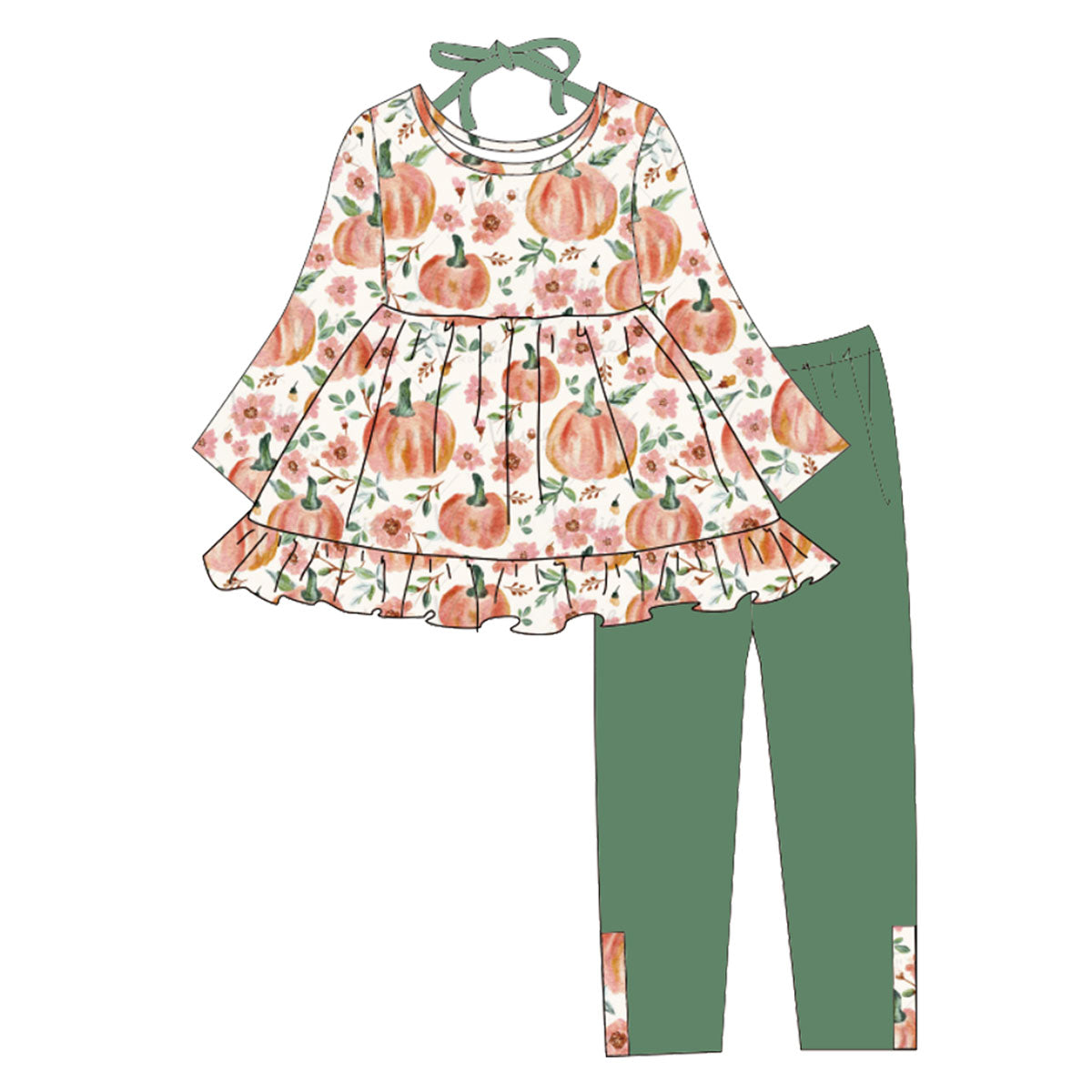 (Pre Order)Girls Cute Pumpkin Print Pants Set