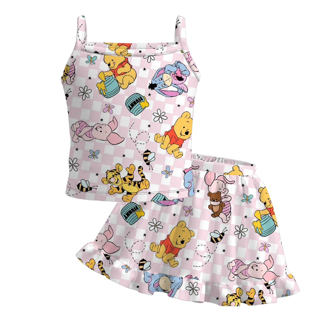 （Pre Order）Girls Summer Cute Cartoon Print Skirt Set