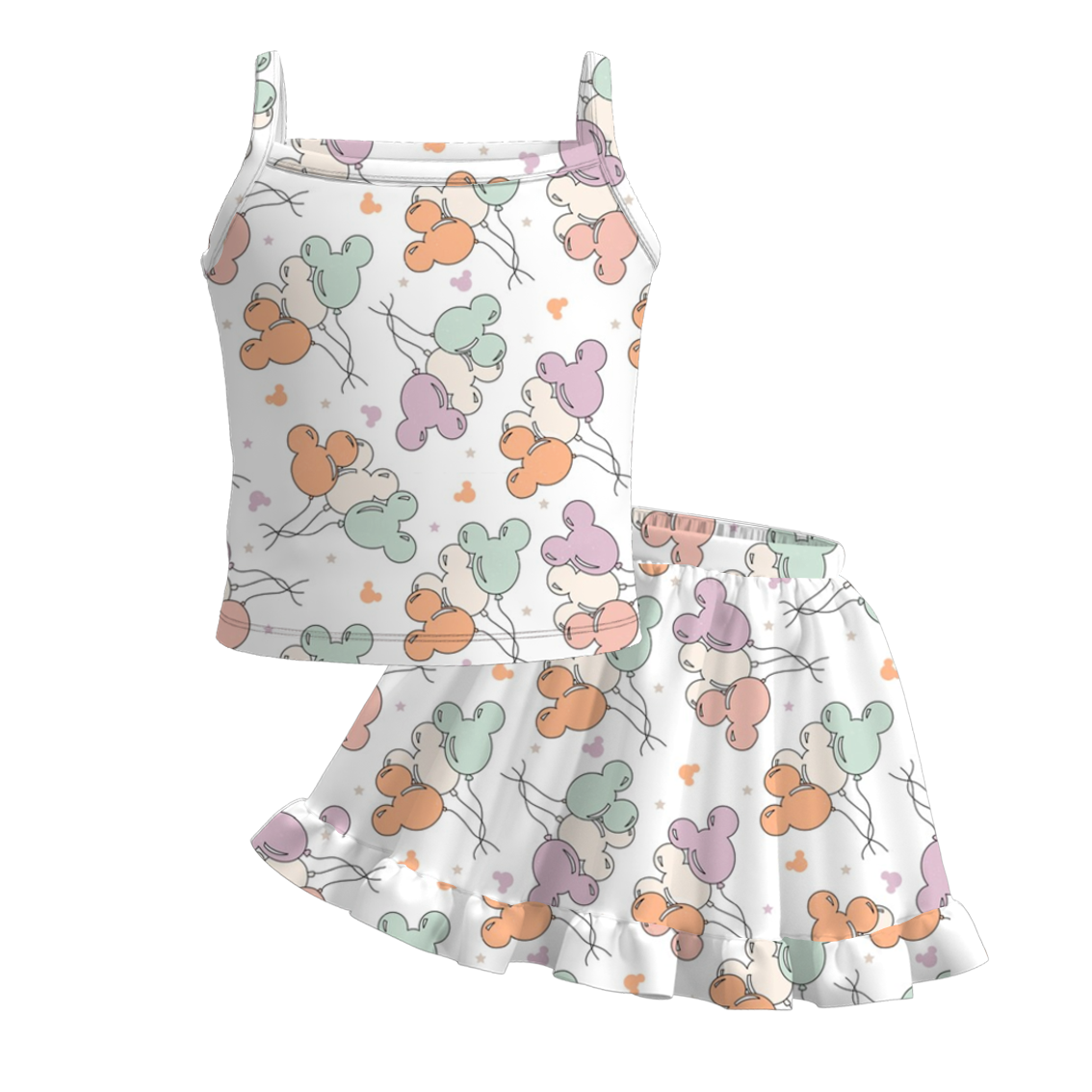 （Pre Order）Girls Summer Cute Cartoon Print Skirt Set