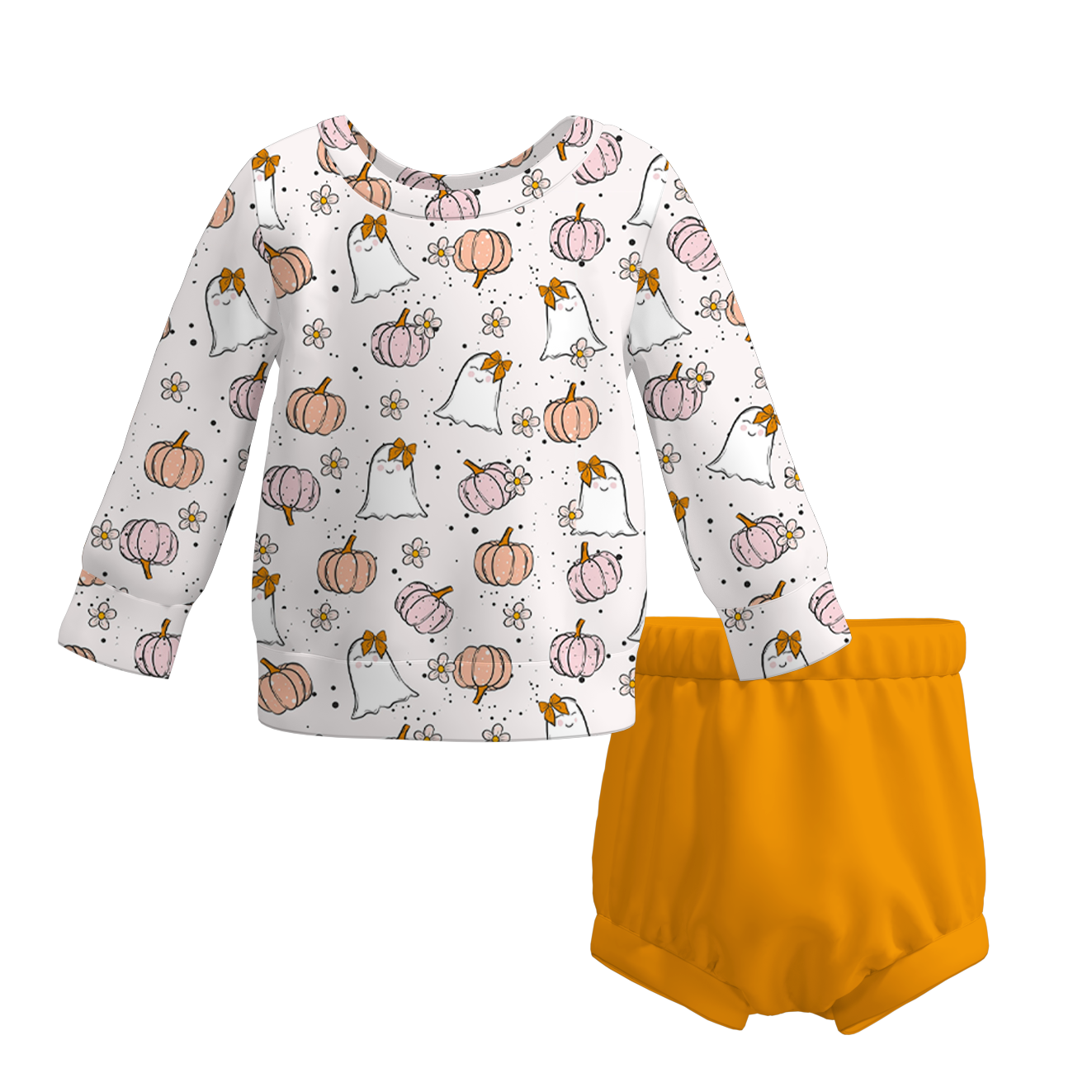 （Pre Order）Girls Halloween&Thanksgiving Cartoon Print Short Set