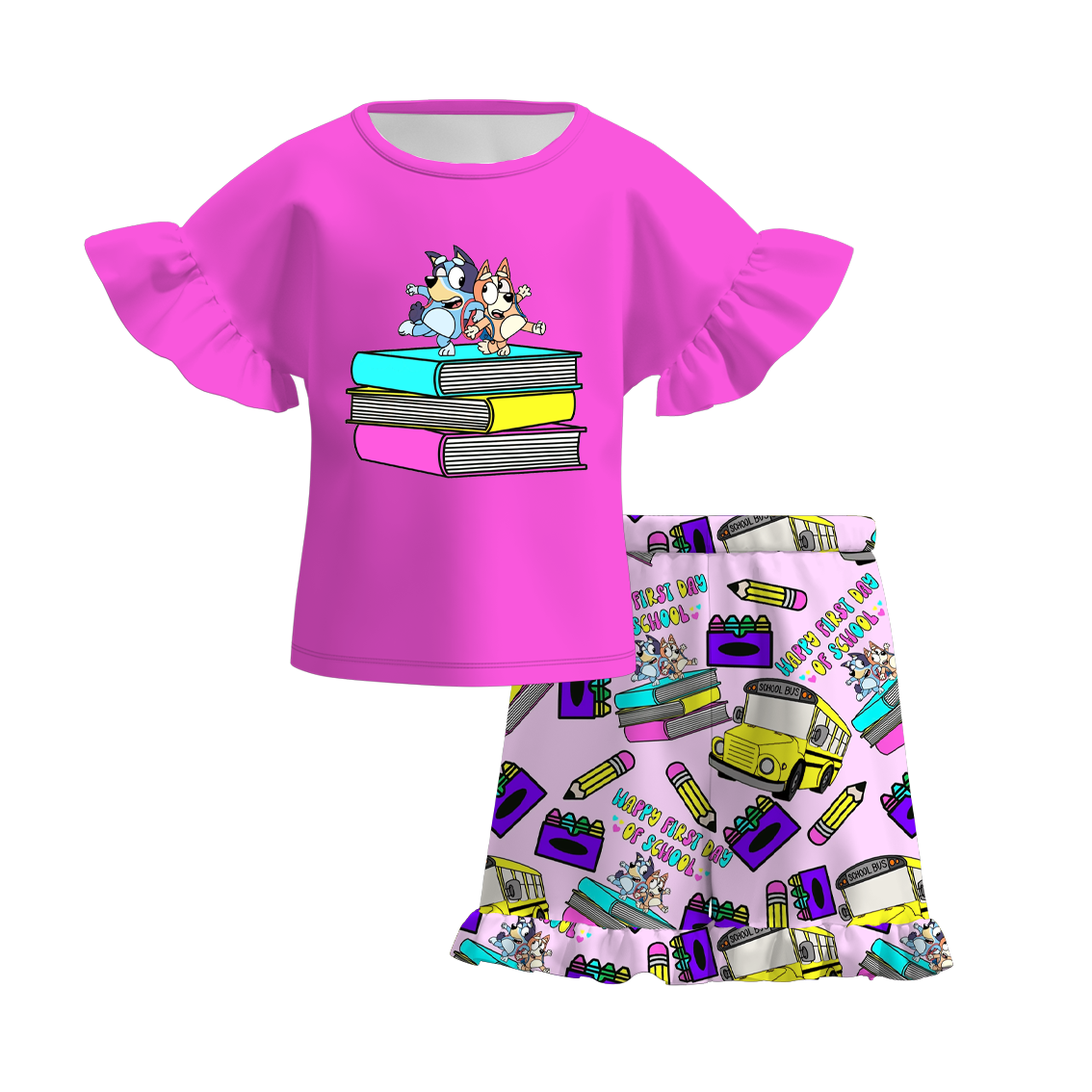 （Pre Order）Girls Back To School Print Short Set