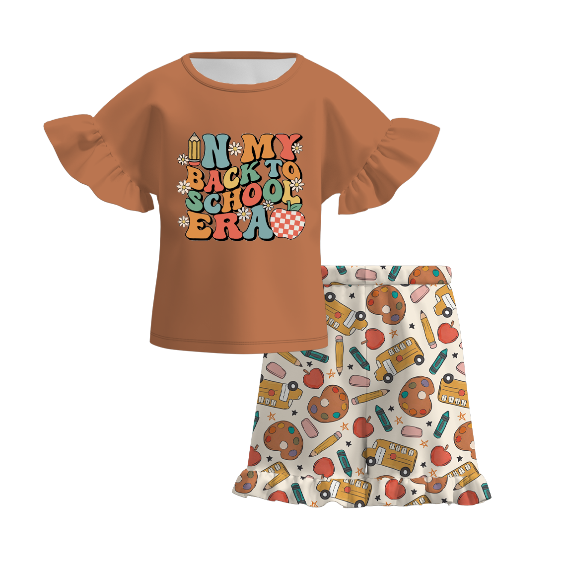 （Pre Order）Girls Back To School Print Short Set