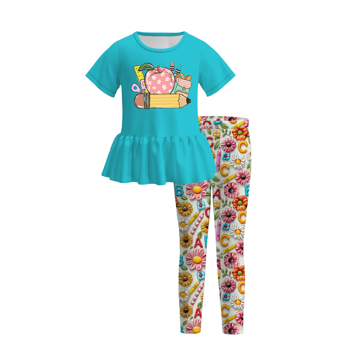 （Pre Order）Girls Back To School Print Outfit Set