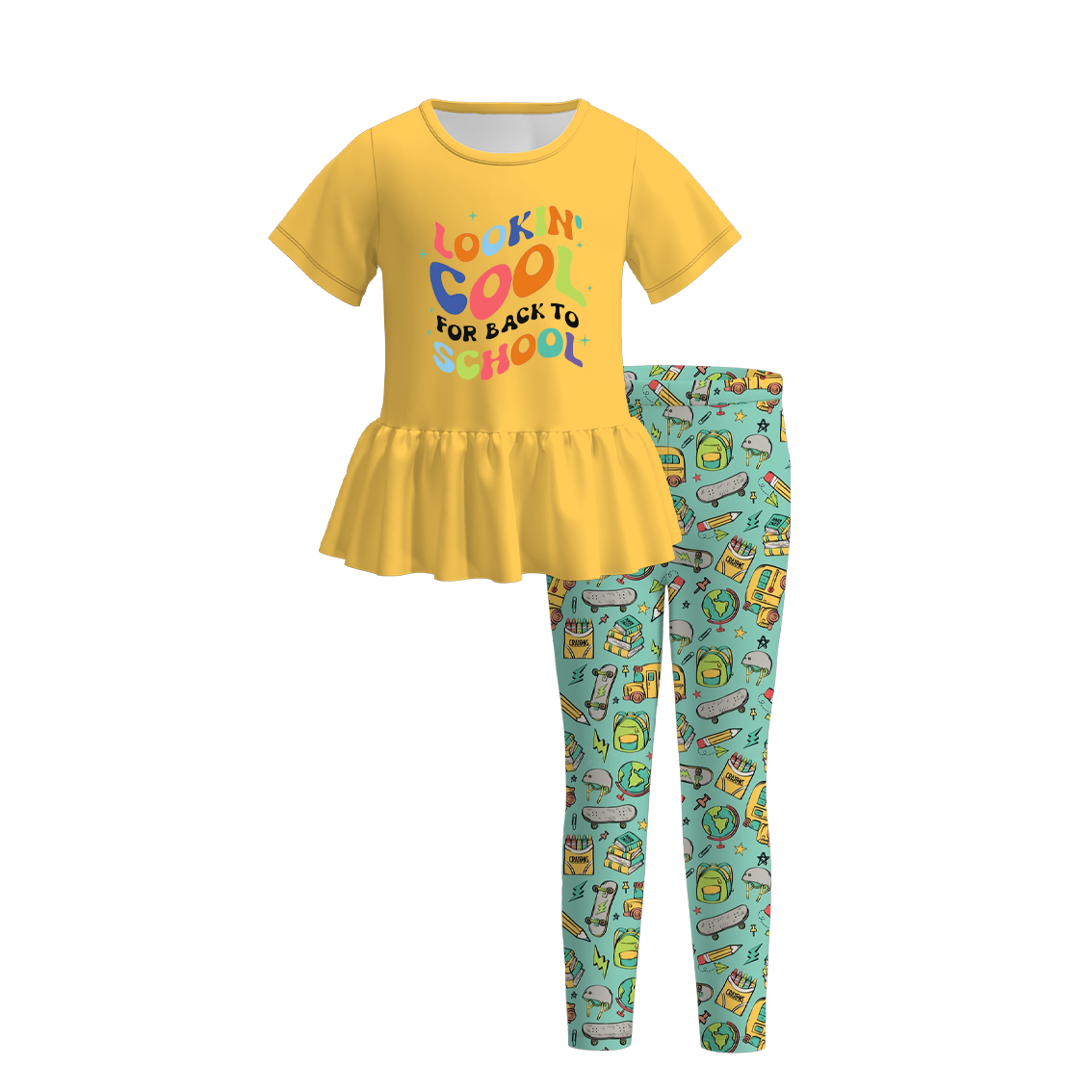 （Pre Order）Girls Back To School Print Outfit Set