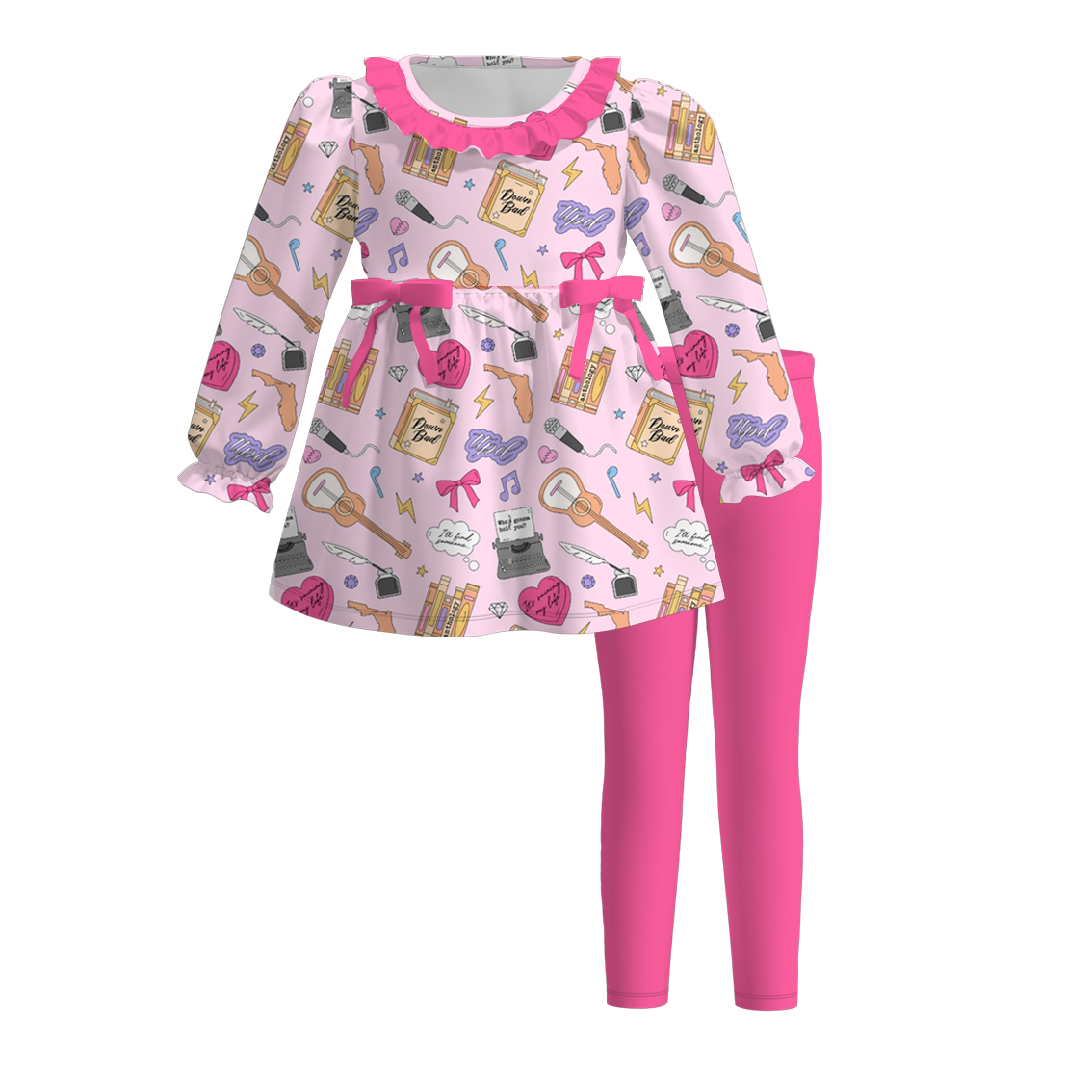 （Pre Order）Girls Cute Print Long-sleeved Pants Set