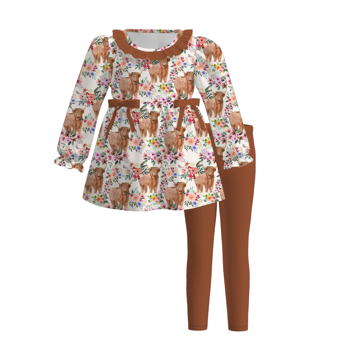 （Pre Order）Girls Cute Print Long-sleeved Pants Set