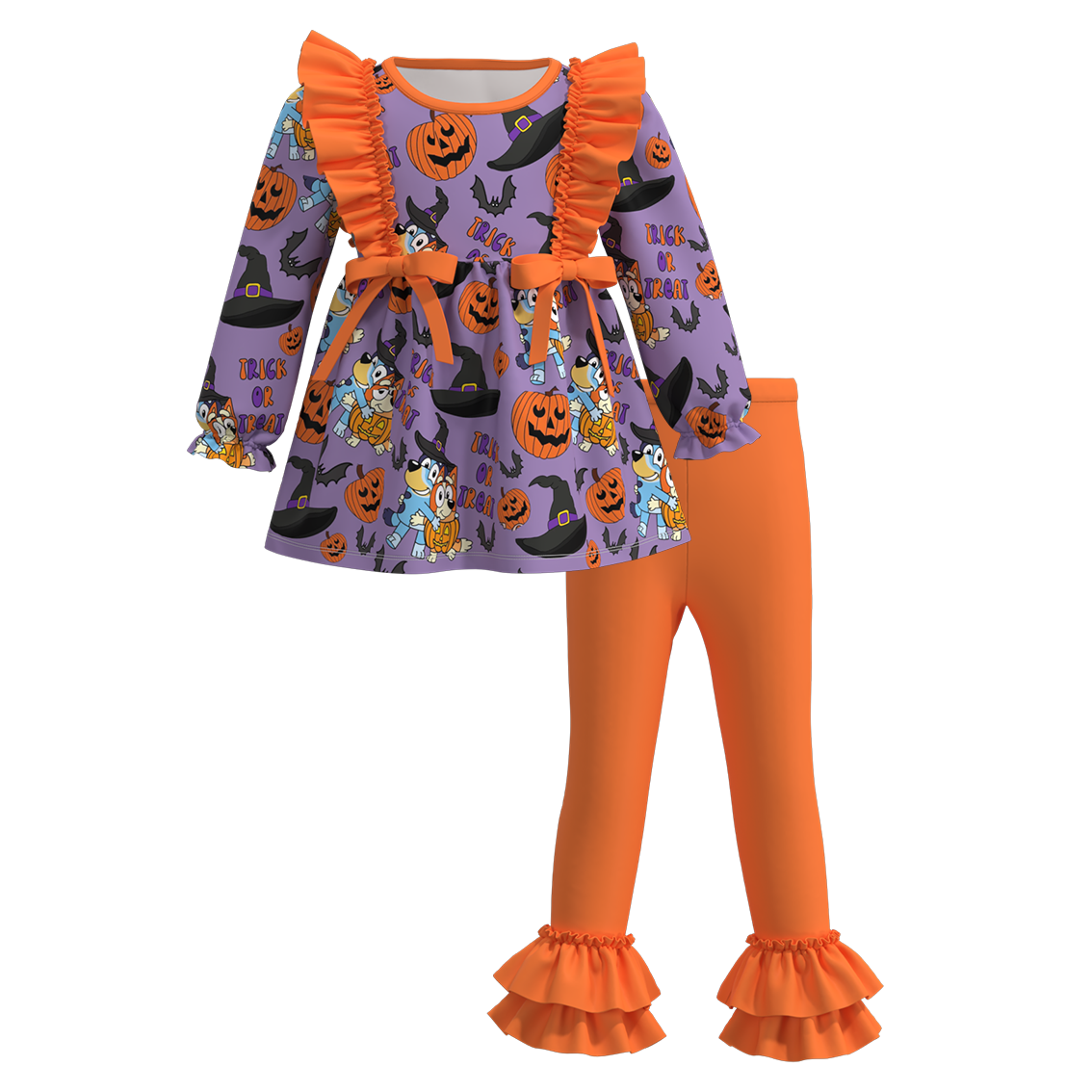 （Pre Orders）Girls Halloween Cartoon Print Ruffled Outfit Set