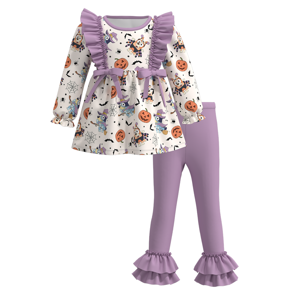 （Pre Orders）Girls Halloween Cartoon Print Ruffled Outfit Set