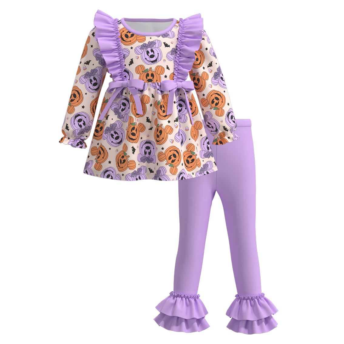 （Pre Orders）Girls Halloween Cartoon Print Ruffled Outfit Set