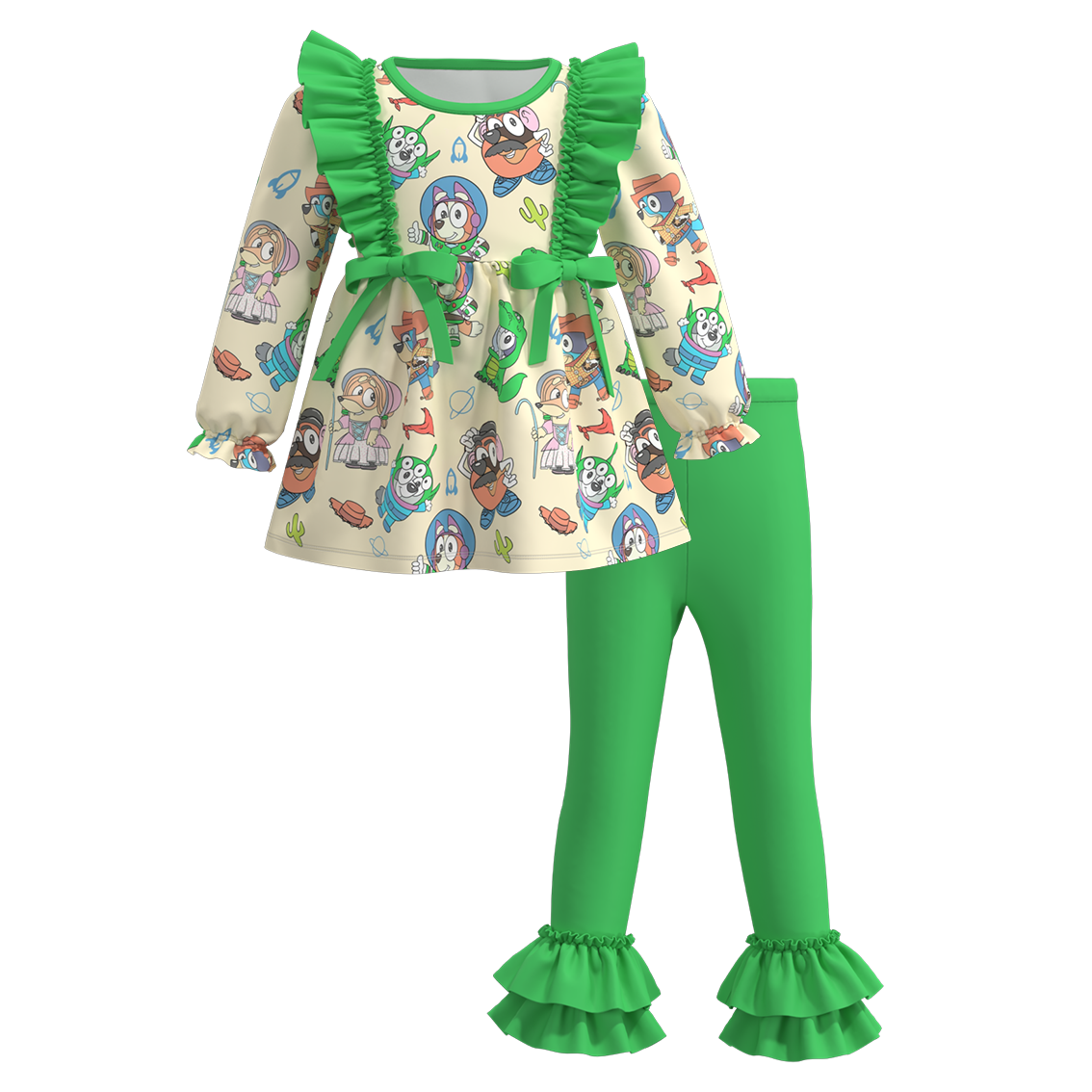 （Pre Orders）Girls Halloween Cartoon Print Ruffled Outfit Set