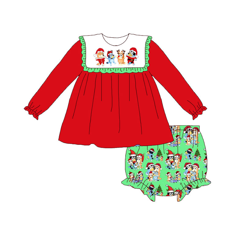 （Pre Order）Baby Girls Christmas Cartoon Print Bloomer Set