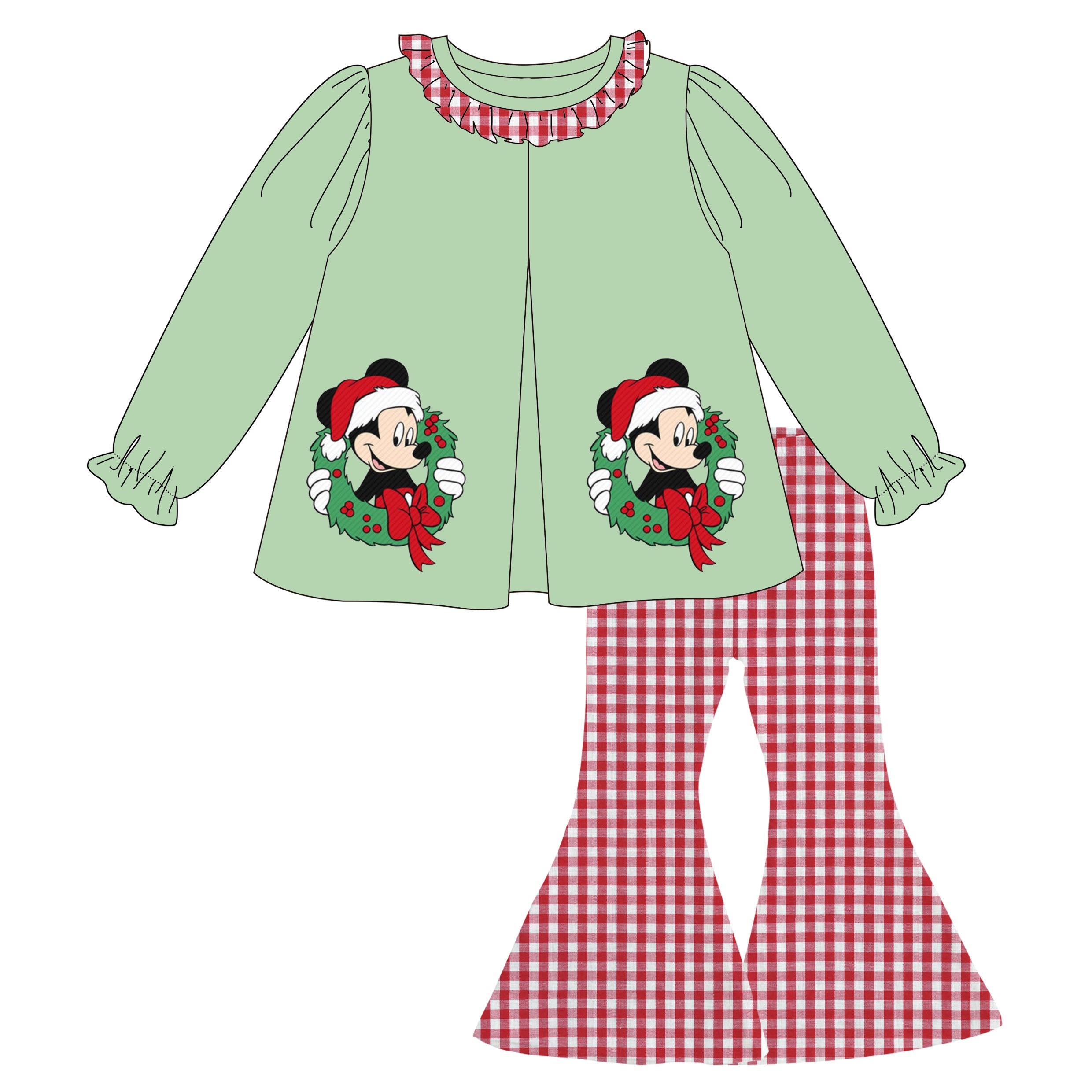 （Pre Order）Girls Christmas Cartoon Print Outfit Set