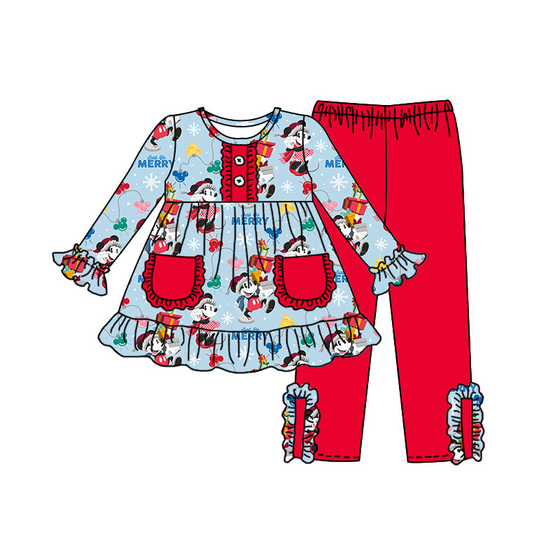 （Pre Order）Girls Christmas Cartoon Print Outfit Set