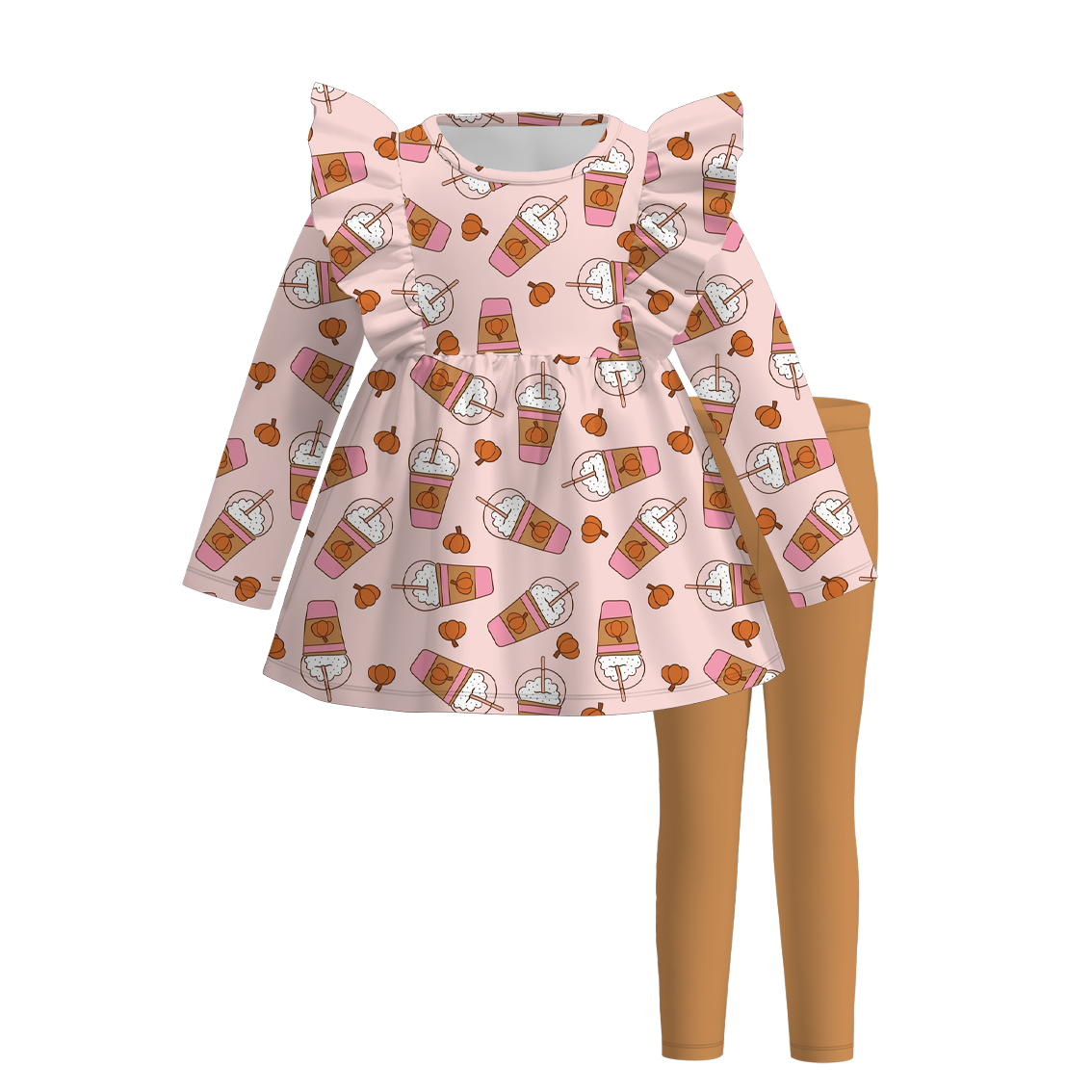 （Pre Order）Girls Coffee Or Lattes Print Outfit Set