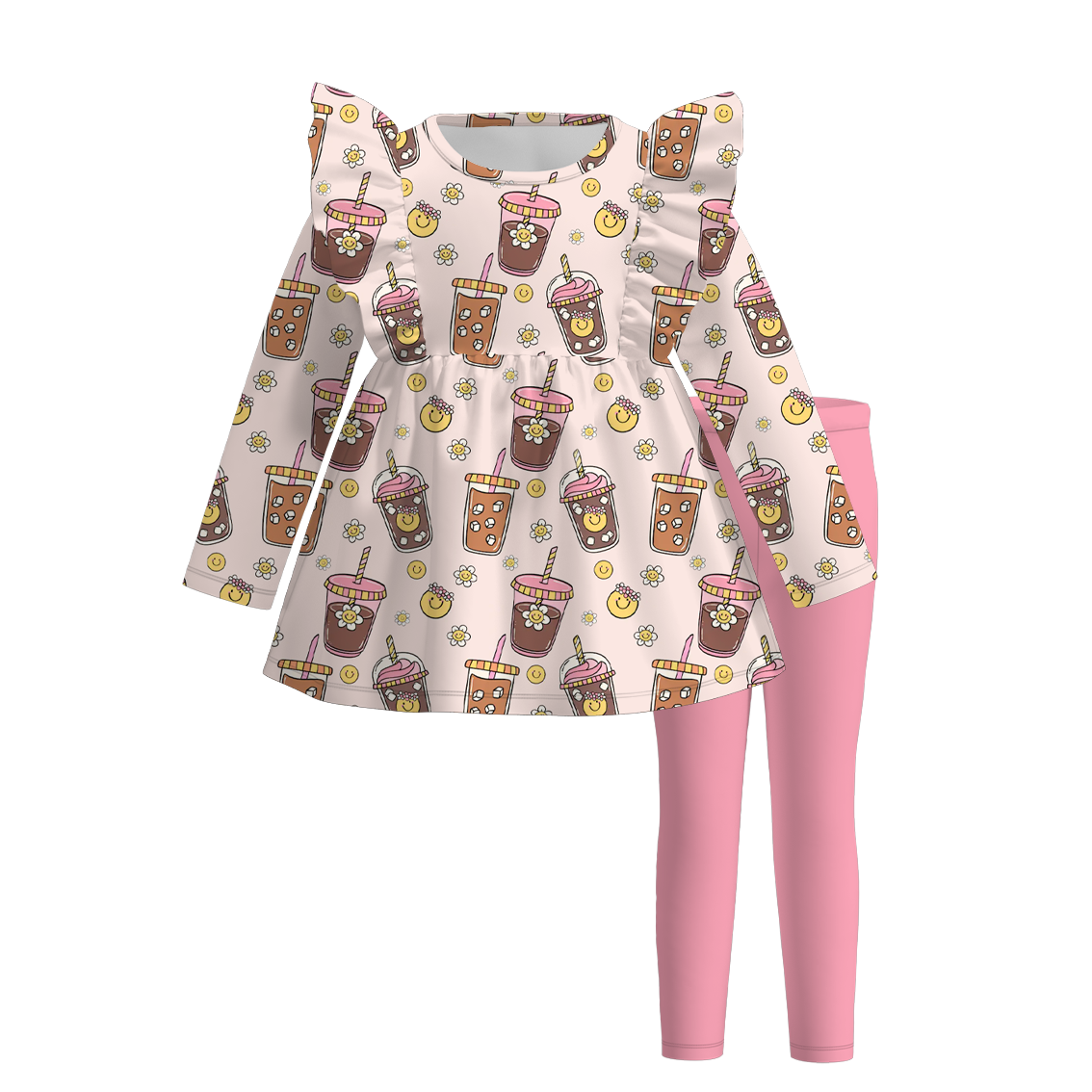 （Pre Order）Girls Coffee Or Lattes Print Outfit Set