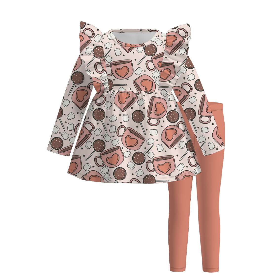 （Pre Order）Girls Coffee Or Lattes Print Outfit Set