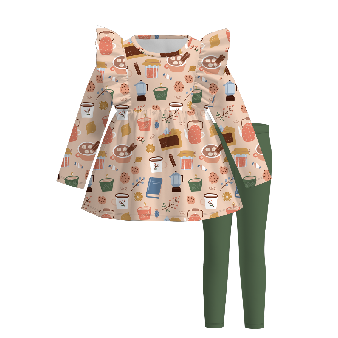 （Pre Order）Girls Coffee Or Lattes Print Outfit Set