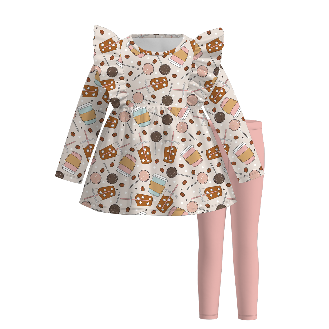 （Pre Order）Girls Coffee Or Lattes Print Outfit Set