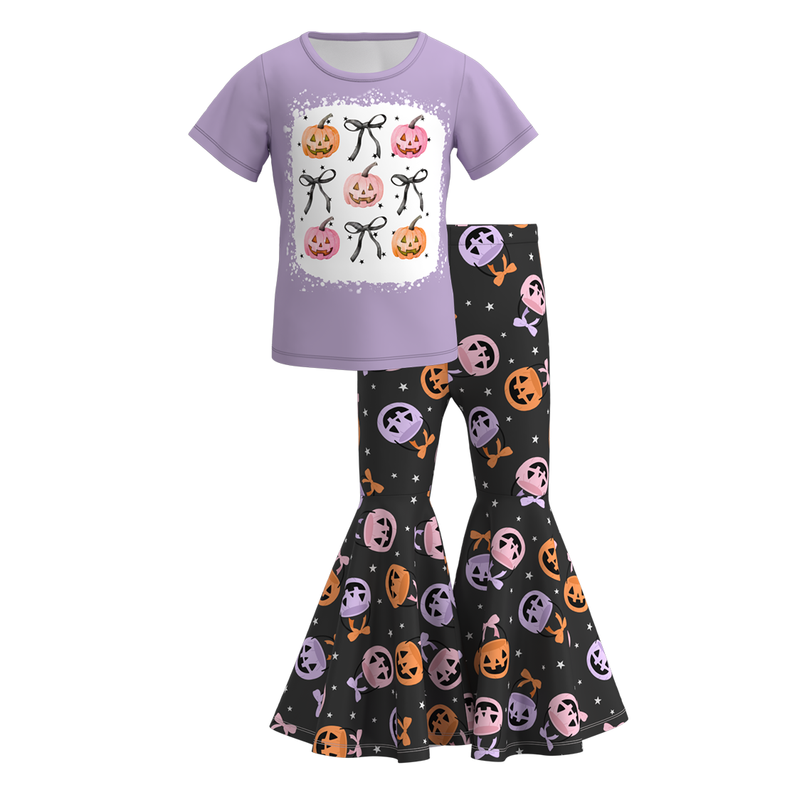 （Pre Orders）Girls Halloween Cartoon Print Outfit Set