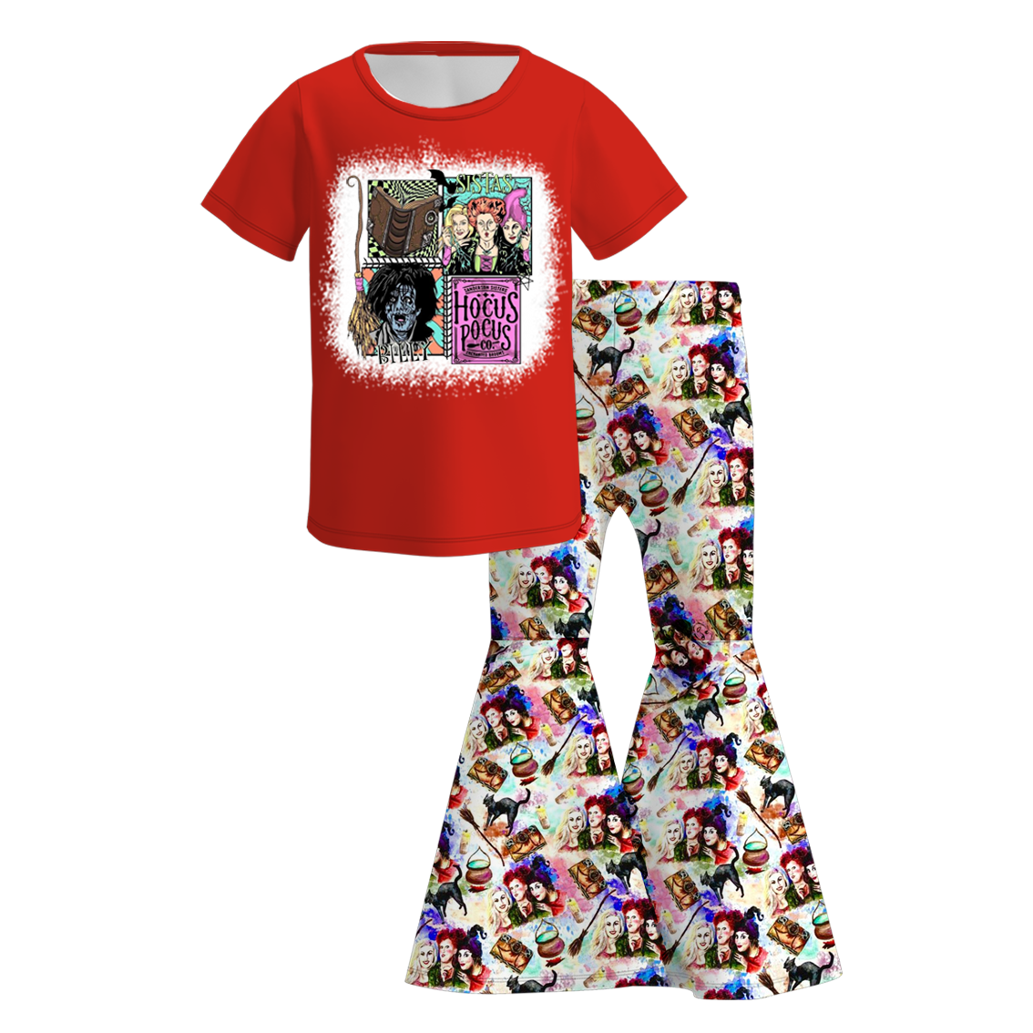 （Pre Order）Girls Halloween Cartoon Print Outfit Set