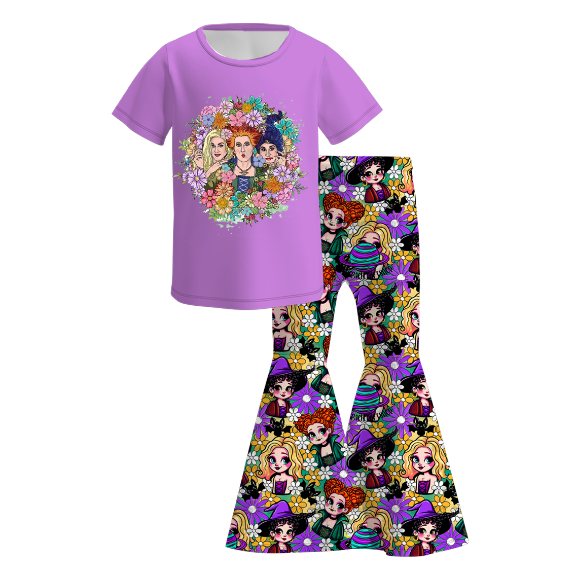 （Pre Order）Girls Halloween Cartoon Print Outfit Set