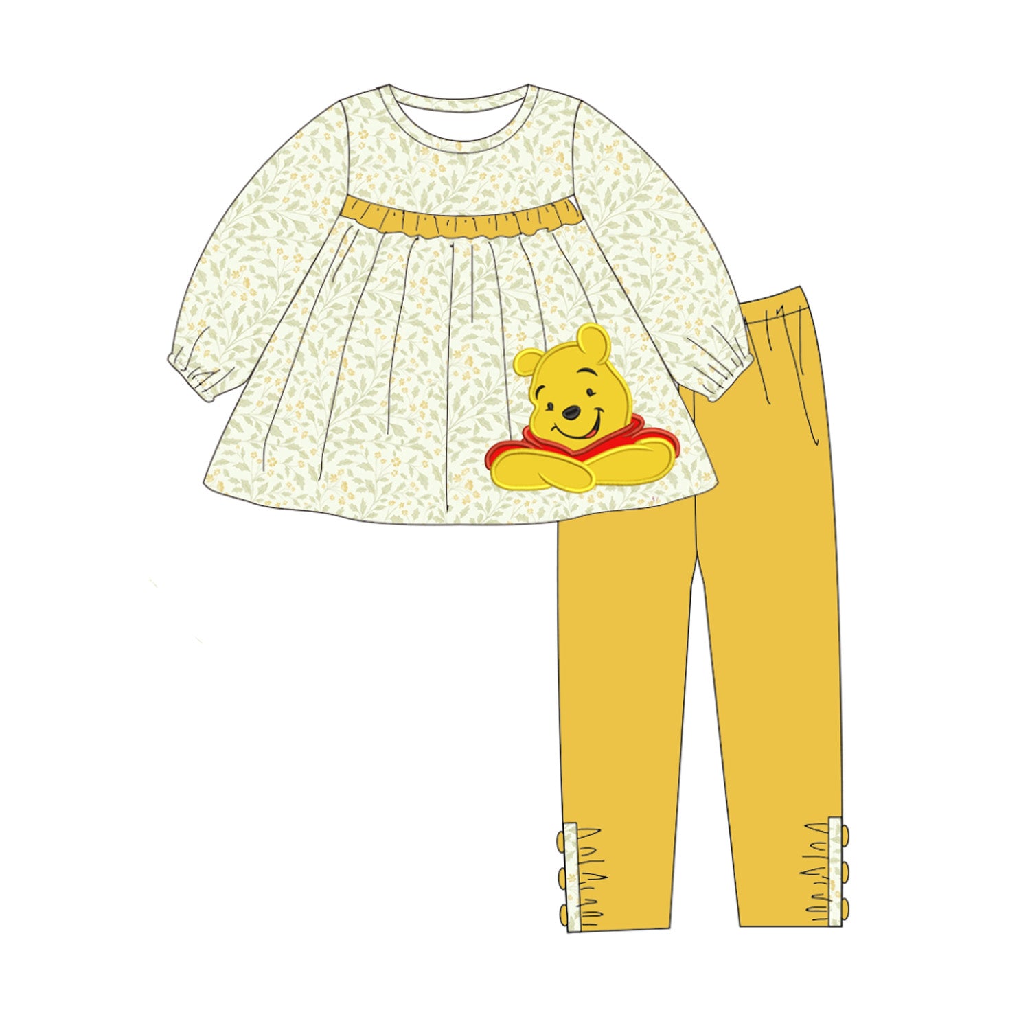 （Pre Order）Fall Girls Cartoon Applique Outfit Set