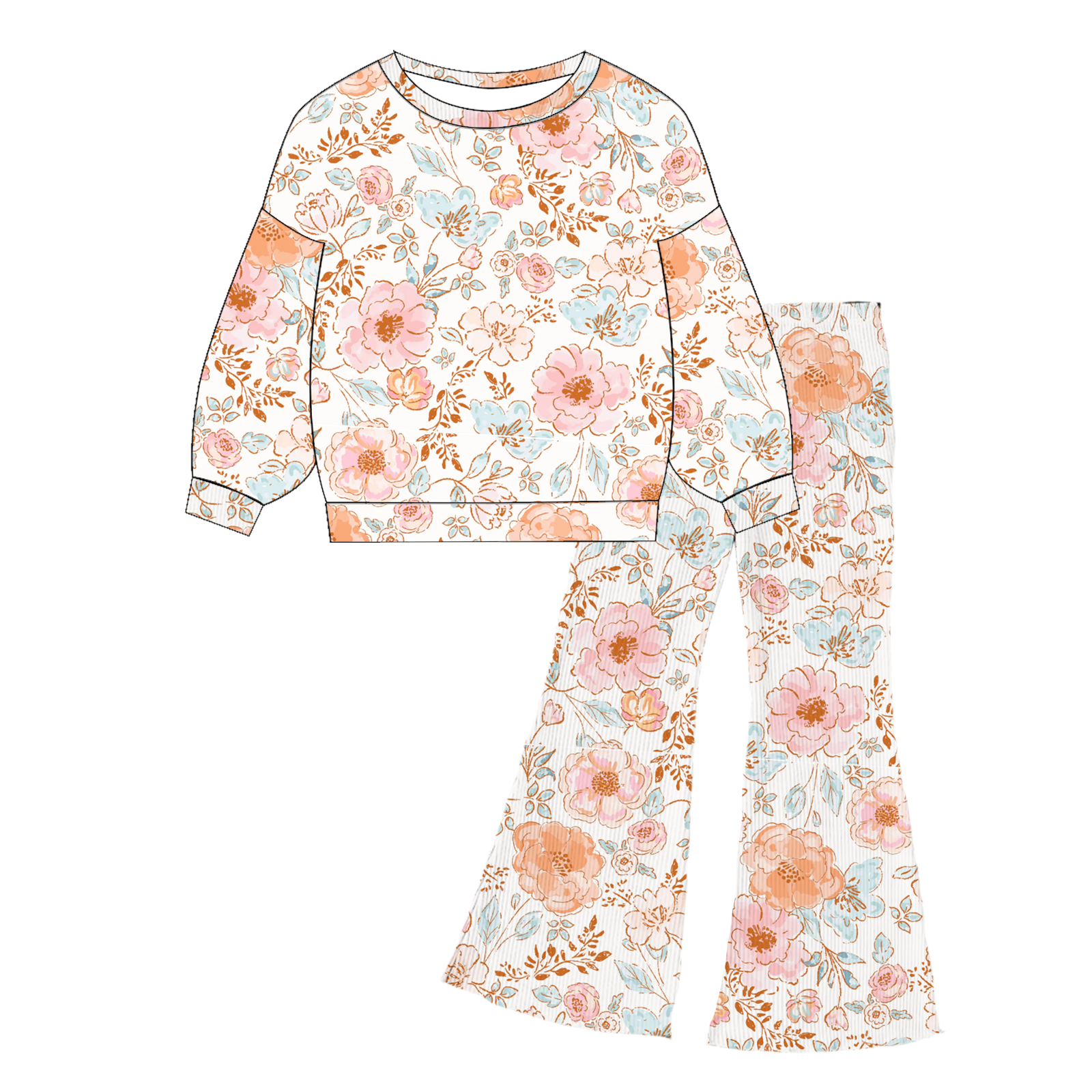 （Pre Order）Girls Print Twill Sweatshirt Suit