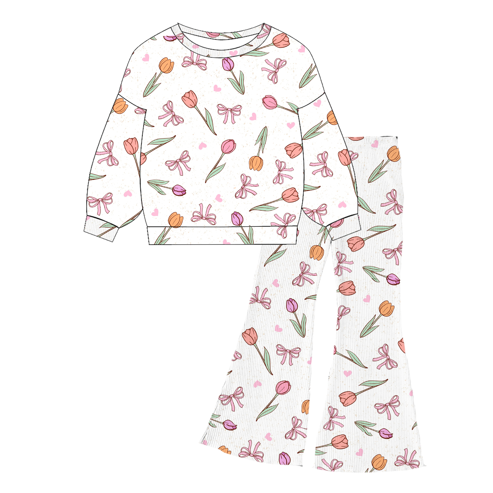 （Pre Order）Girls Print Twill Sweatshirt Suit