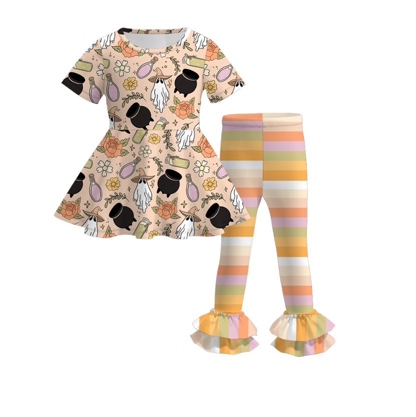 （Pre Order）Girls Halloween Cartoon Print Outfit Set