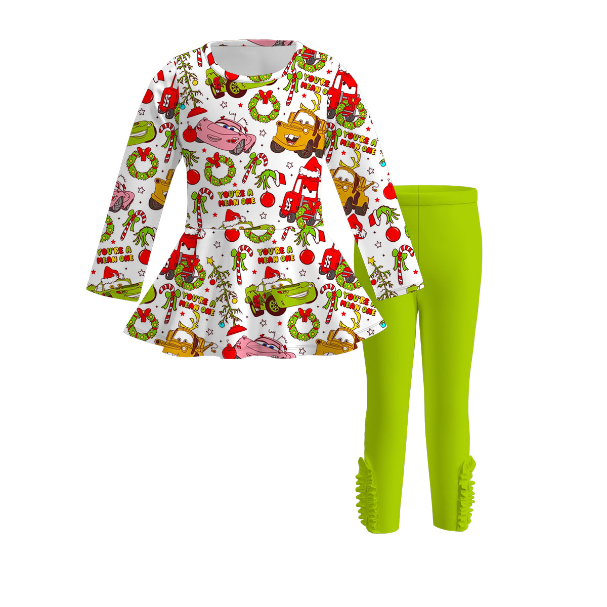 （Pre Order）Girls Christmas Cartoon Print Outfit Set