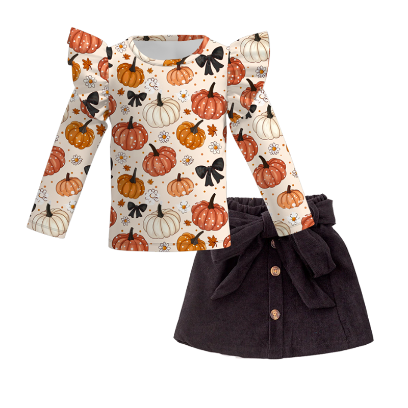 （Pre Order+Skirt In Stock）Girls Halloween Print Skirt Set