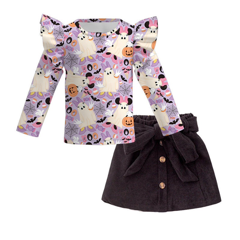 （Pre Order+Skirt In Stock）Girls Halloween Print Skirt Set