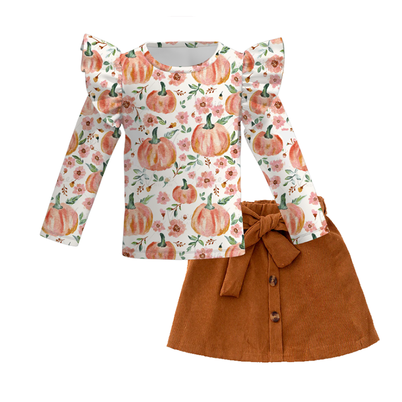 （Pre Order+Skirt In Stock）Girls Thanksgiving Print Skirt Set