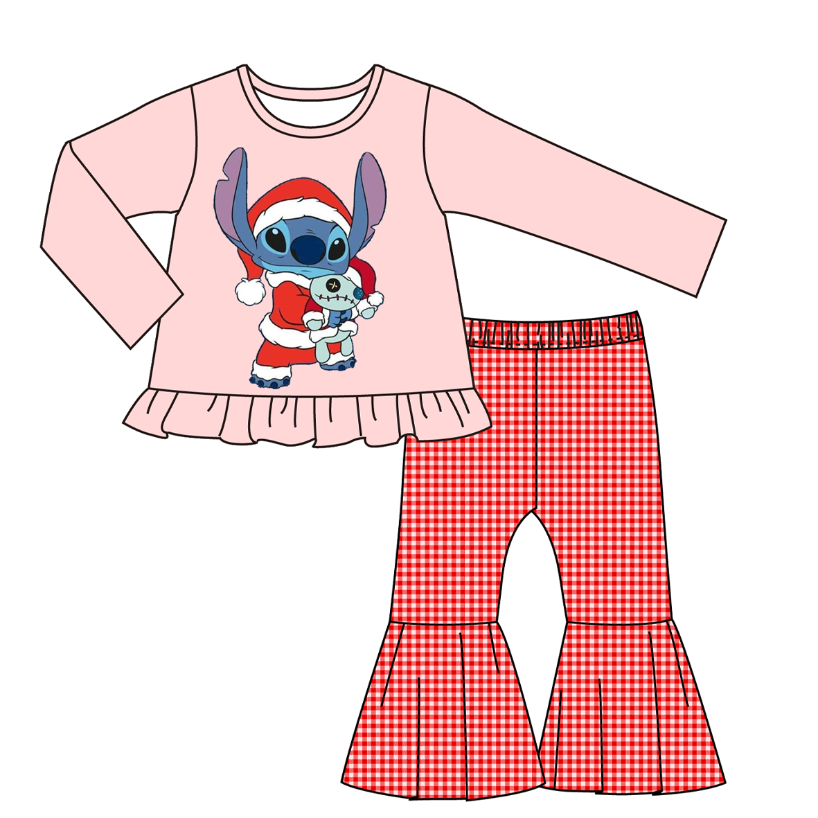 （Pre Order）Girls Christmas Cartoon Print Outfit Set