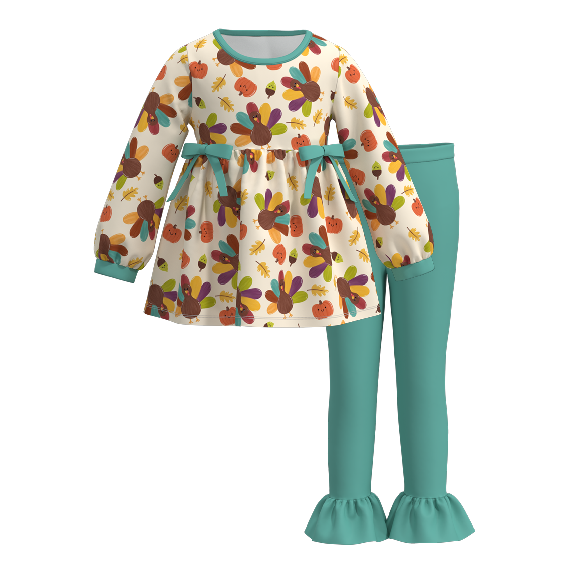 （Pre Order）Girls Thanksgiving Print Outfit Set